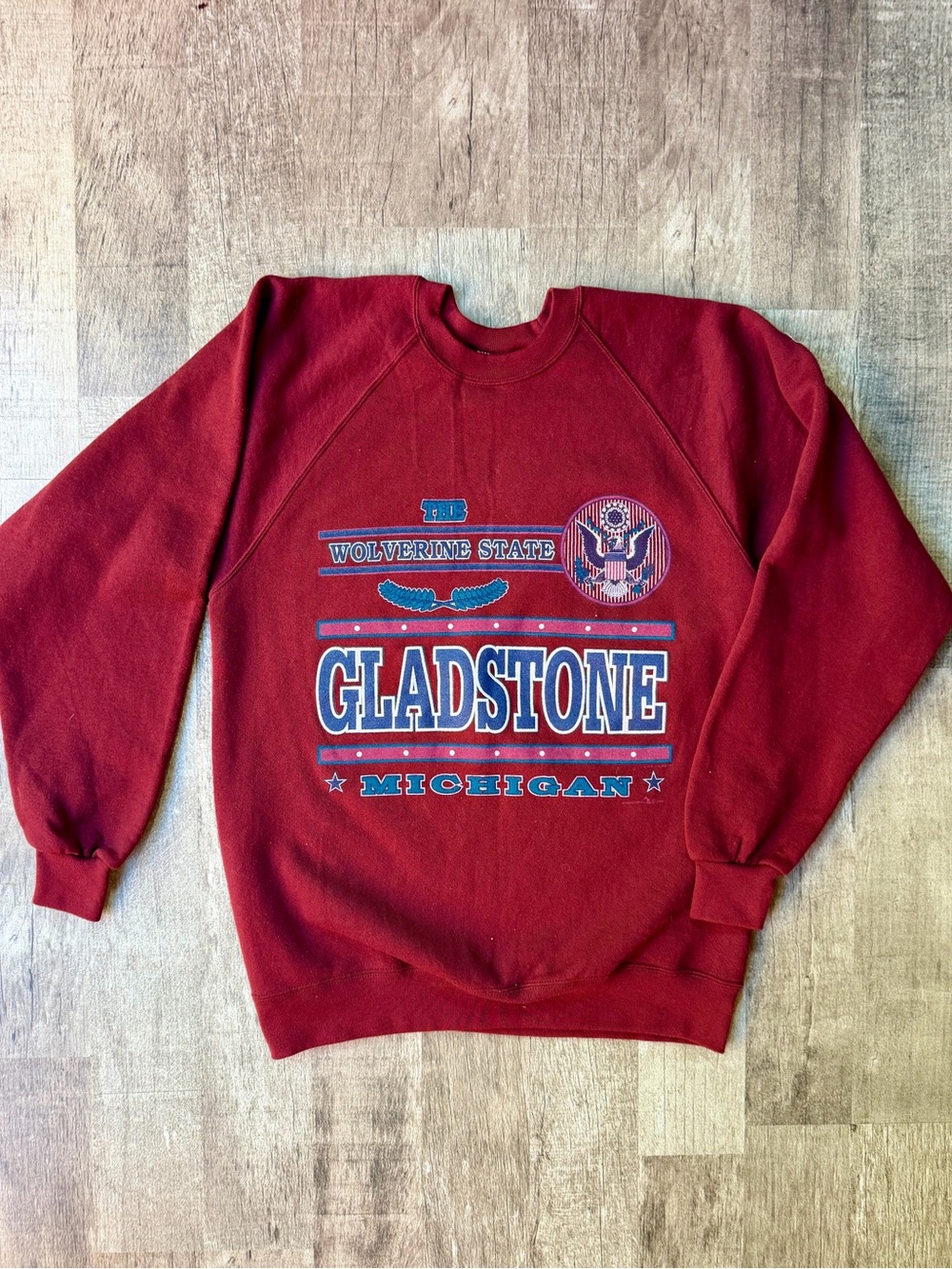 Vintage 90s Gladstone Michigan Wolverine State Crewneck Sweatshirt Maroon